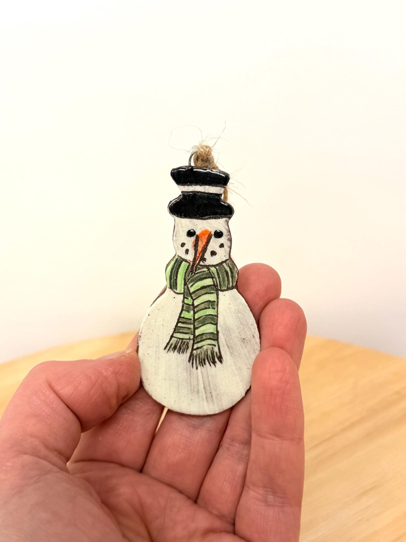 Hand-Painted Ceramic Snowman Ornament – Terracotta Clay Christmas Decoration (2 of 6) -- Fabode Ceramics