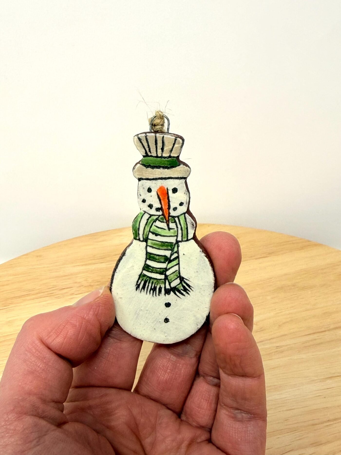 Handmade Ceramic Snowman Christmas Ornament – Rustic Folk Decoration (1 of 4) -- Fabode Ceramics