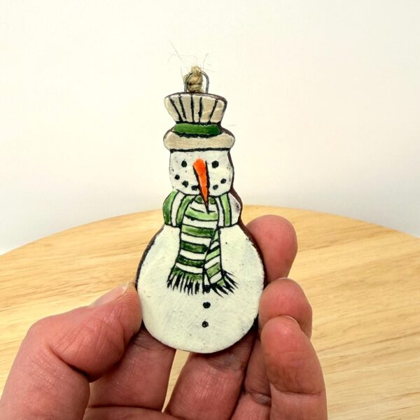 Handmade Ceramic Snowman Christmas Ornament – Rustic Folk Decoration (1 of 4) -- Fabode Ceramics
