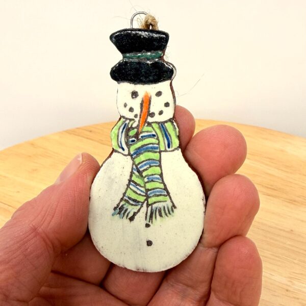 Handmade Ceramic Snowman Christmas Ornament – Rustic Folk Decoration (1 of 3) -- Fabode Ceramics