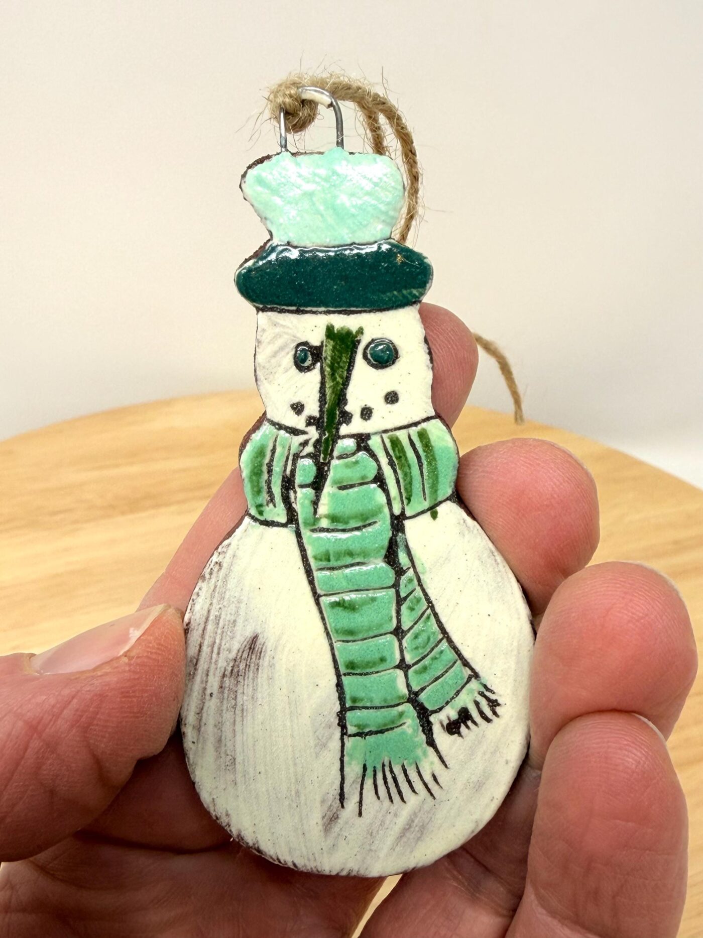 Handmade Ceramic Snowman Christmas Ornament – Rustic Folk Decoration (5 of 6) -- Fabode Ceramics
