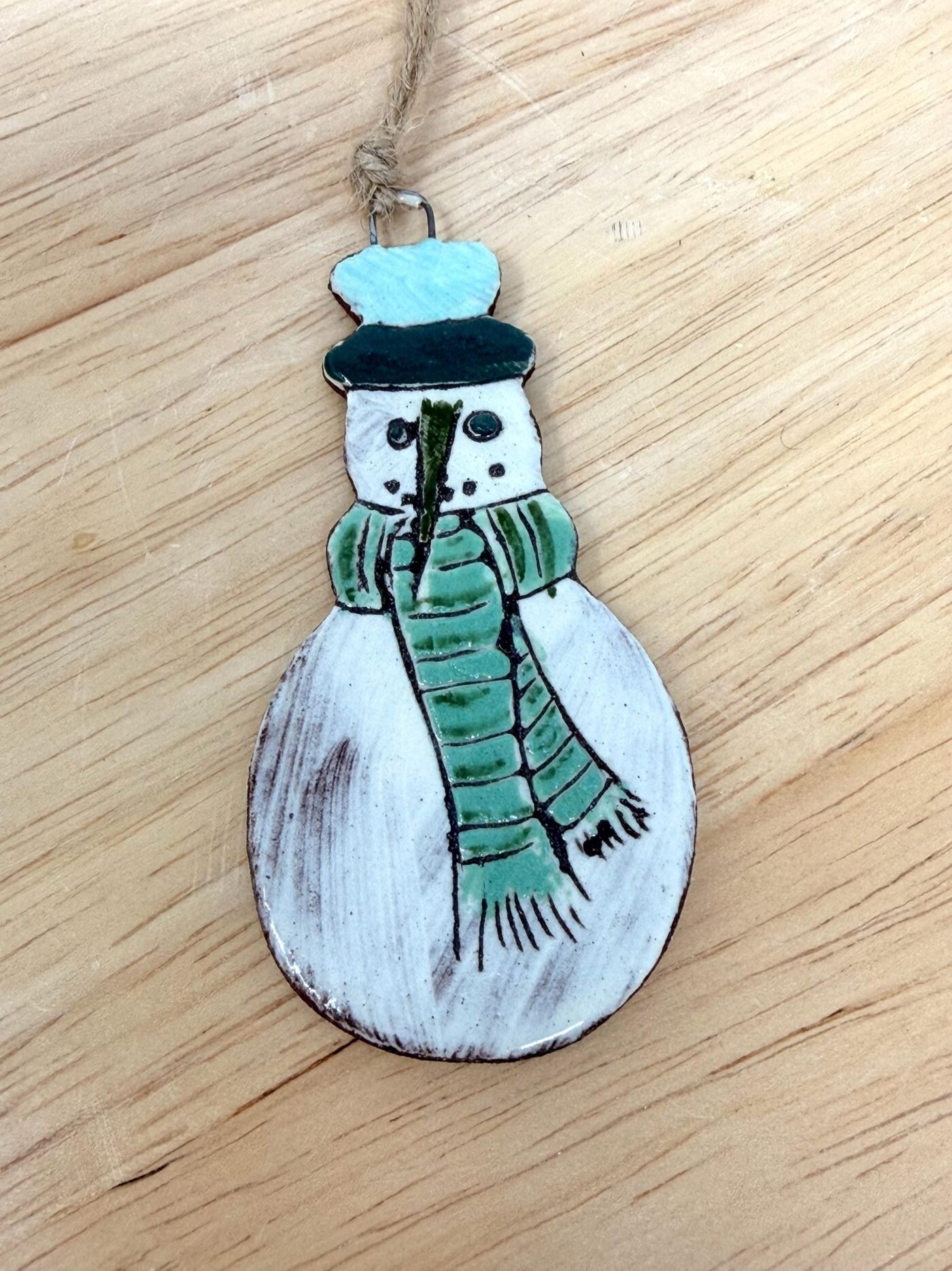 Handmade Ceramic Snowman Christmas Ornament – Rustic Folk Decoration (4 of 6) -- Fabode Ceramics