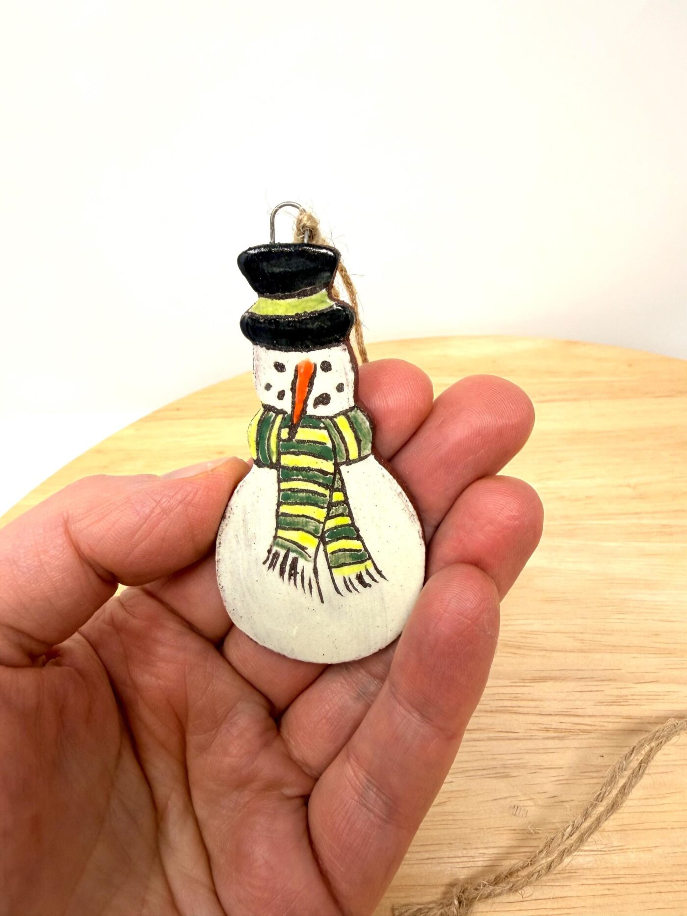 Handmade Ceramic Snowman Christmas Ornament – Rustic Hanging Decoration (4 of 7) -- Fabode Ceramics