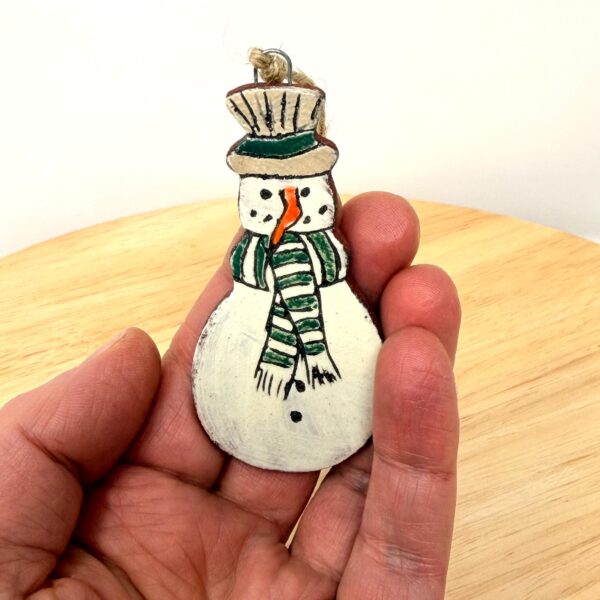 Handmade Ceramic Snowman Christmas Ornament – Rustic Hanging Decoration (1 of 5) -- Fabode Ceramics