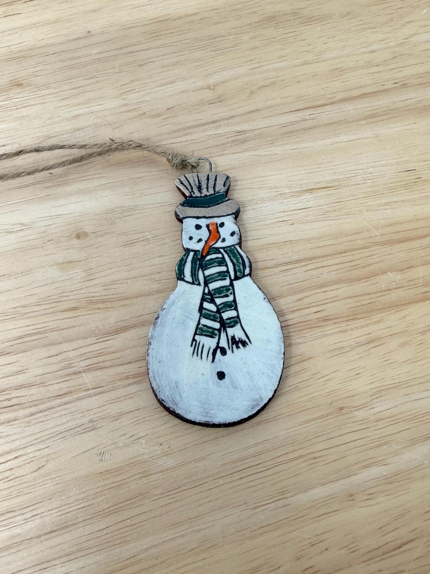 Handmade Ceramic Snowman Christmas Ornament – Rustic Hanging Decoration (3 of 5) -- Fabode Ceramics
