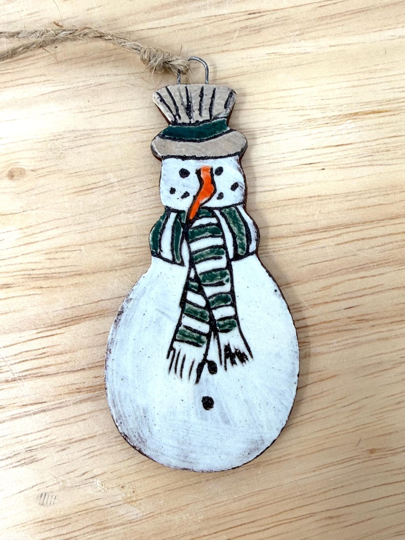 Handmade Ceramic Snowman Christmas Ornament – Rustic Hanging Decoration (5 of 5) -- Fabode Ceramics