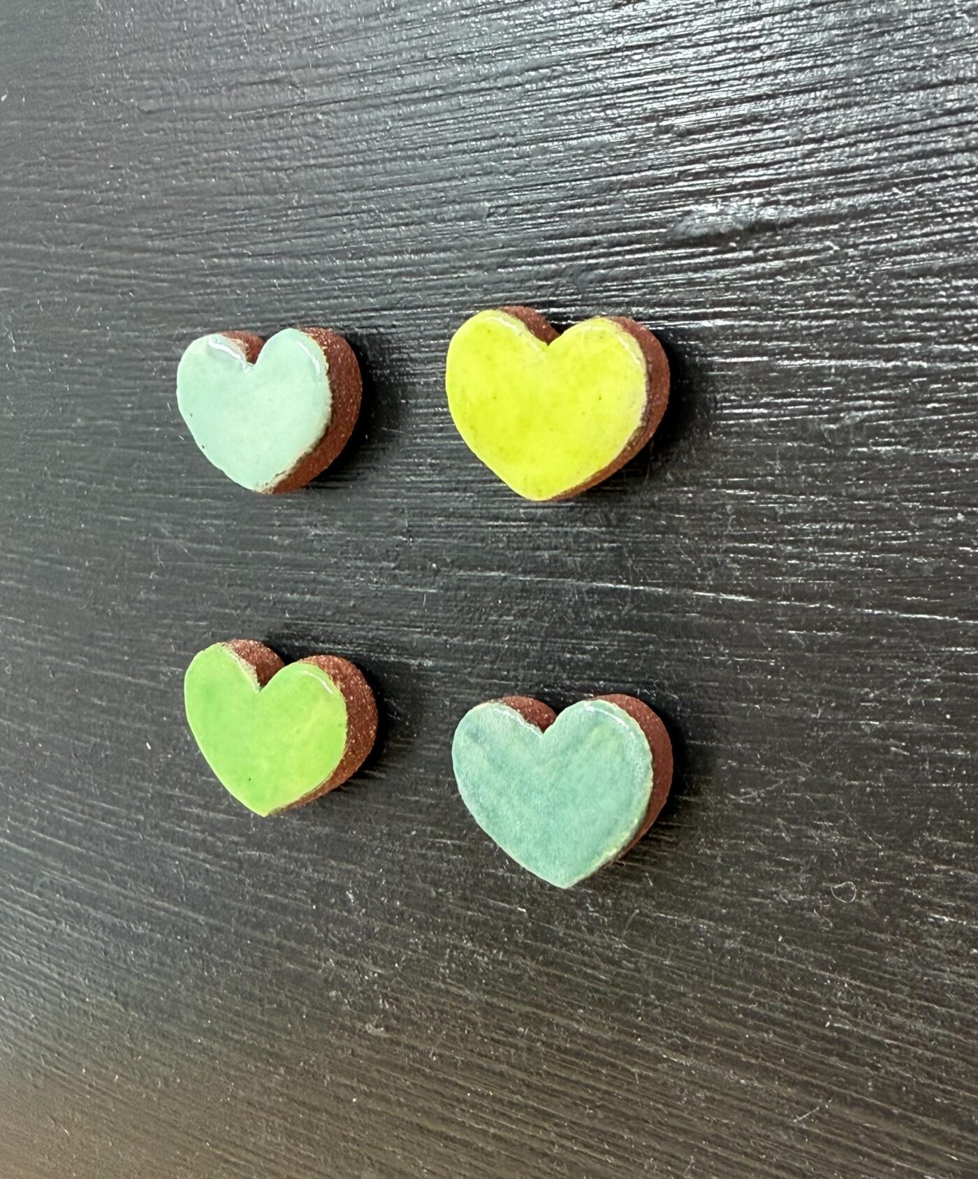 Handmade Rustic Ceramic Heart Magnets – Set of 4 in Soft Green & Blue Tones (3 of 10) -- Fabode Ceramics