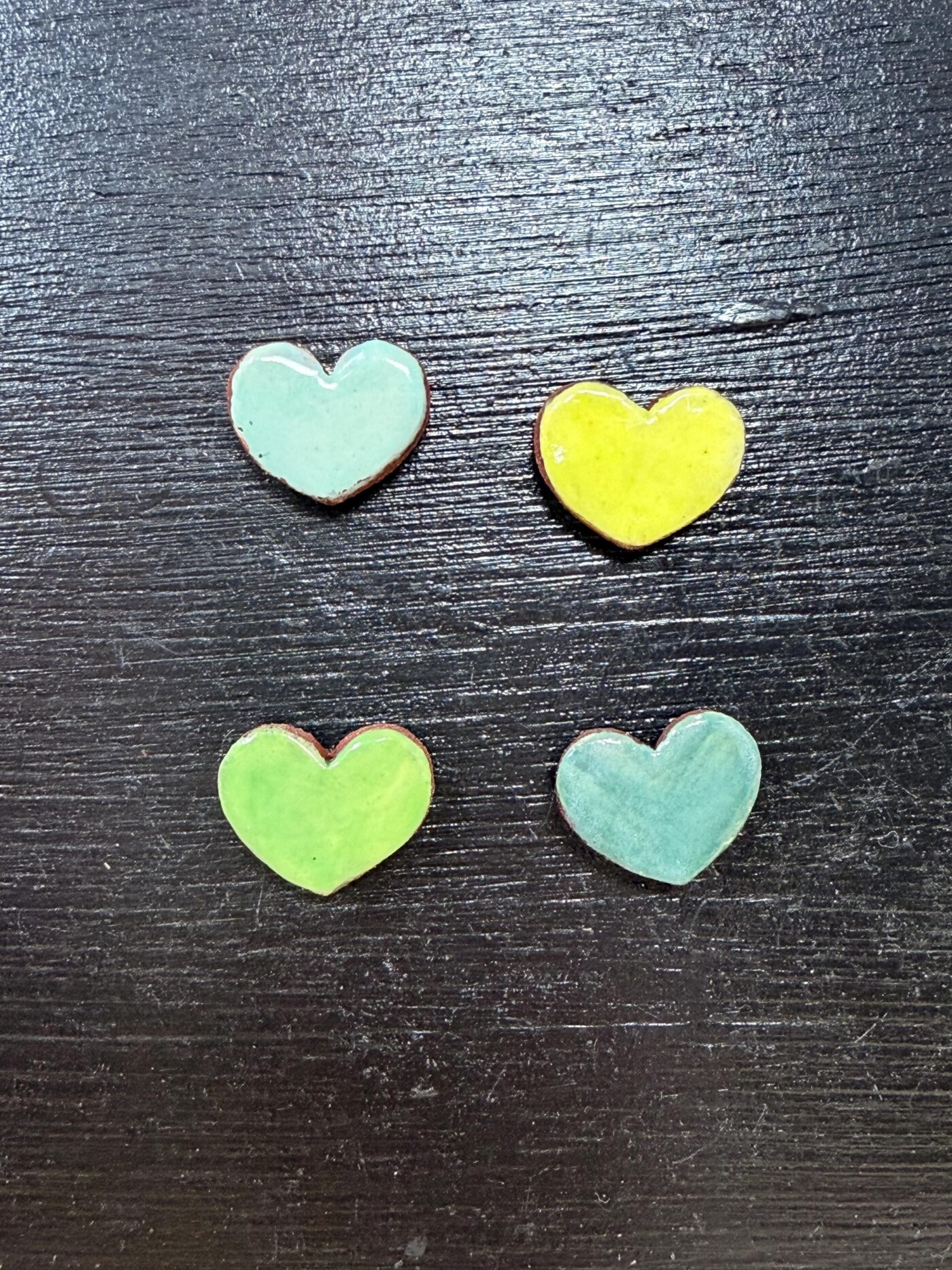 Handmade Rustic Ceramic Heart Magnets – Set of 4 in Soft Green & Blue Tones (7 of 10) -- Fabode Ceramics