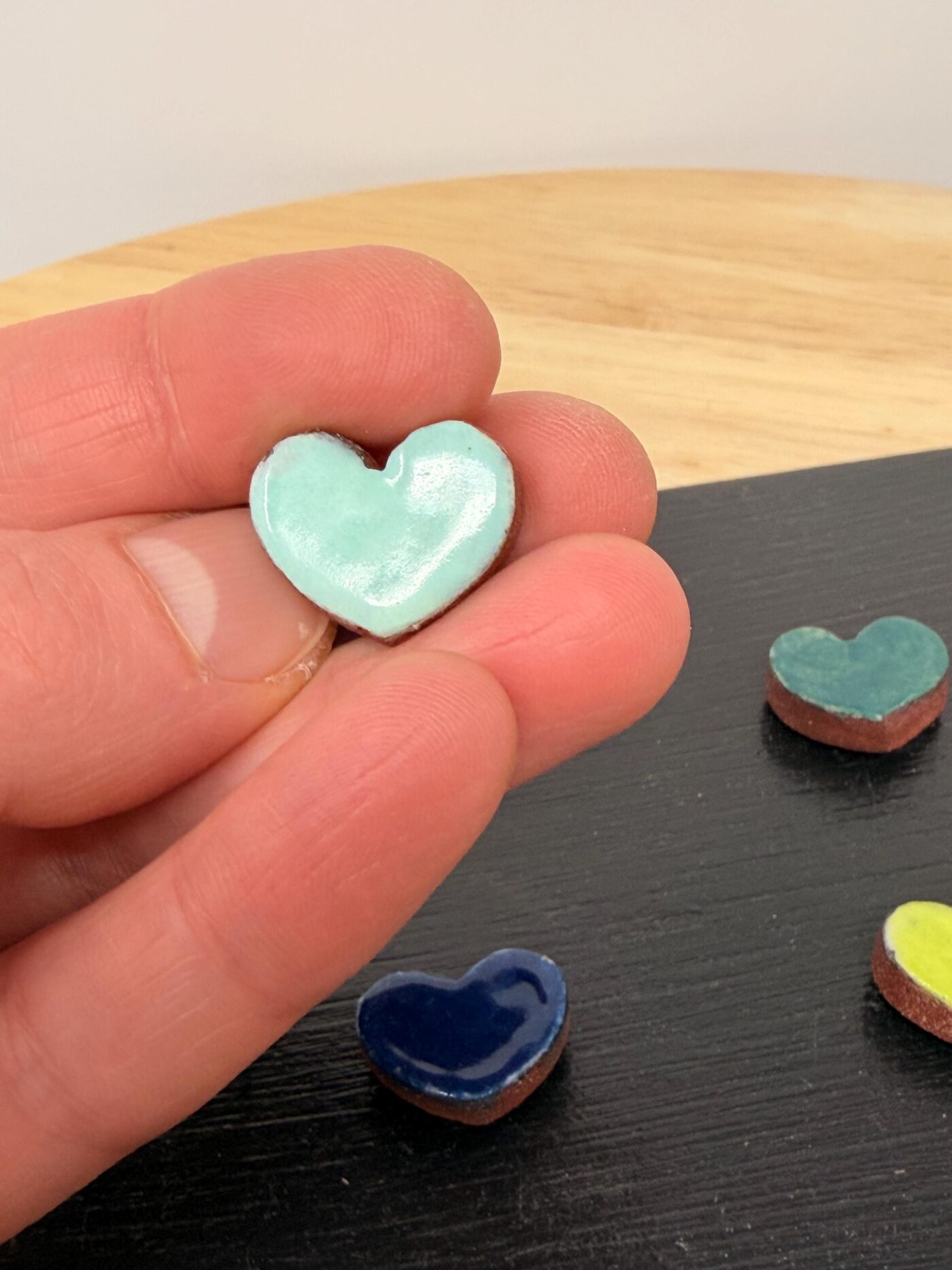 Handmade Rustic Ceramic Heart Magnets – Set of 4 in Soft Green & Blue Tones (2 of 8) -- Fabode Ceramics