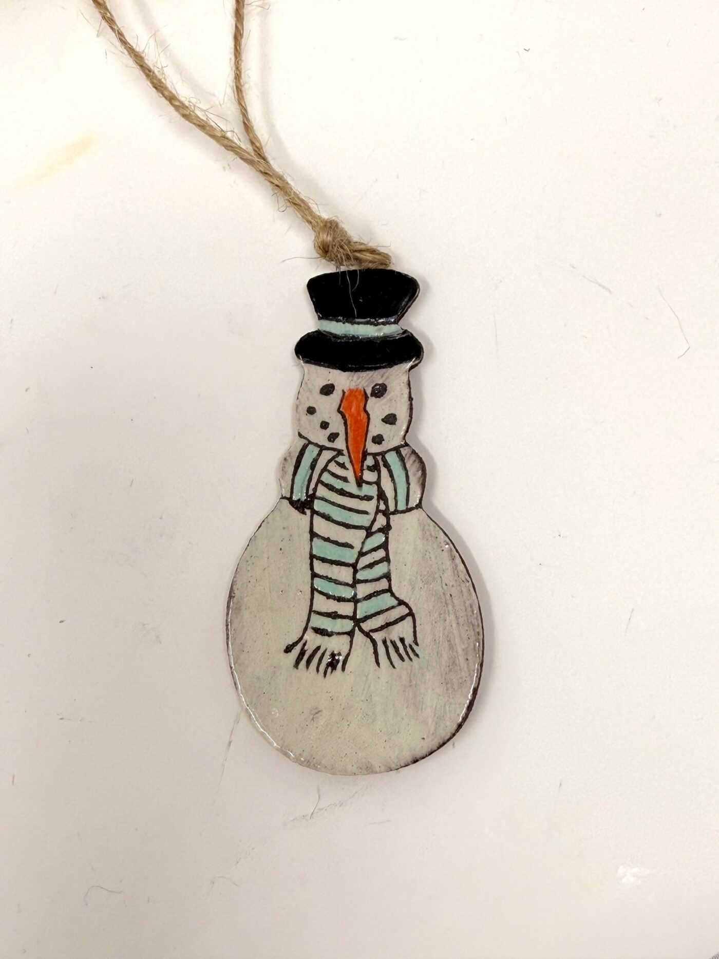 Handmade Ceramic Snowman Christmas Ornament – Rustic Scandinavian Folk Decoration in Soft light blue (2 of 11) -- Fabode Ceramics