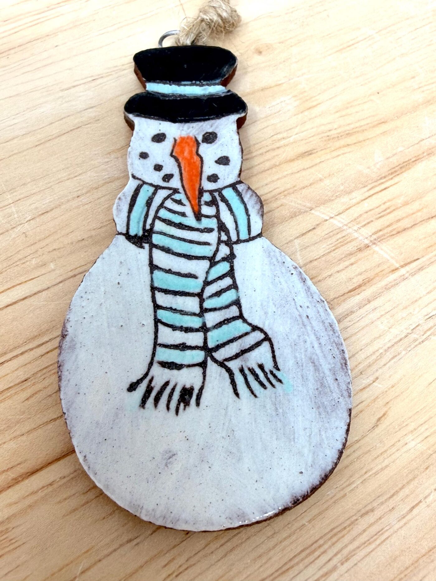 Handmade Ceramic Snowman Christmas Ornament – Rustic Scandinavian Folk Decoration in Soft light blue (3 of 11) -- Fabode Ceramics