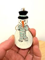Handmade Ceramic Snowman Christmas Ornament – Rustic Scandinavian Folk Decoration in Soft light blue (1 of 11) -- Fabode Ceramics