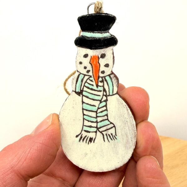 Handmade Ceramic Snowman Christmas Ornament – Rustic Scandinavian Folk Decoration in Soft light blue (1 of 11) -- Fabode Ceramics