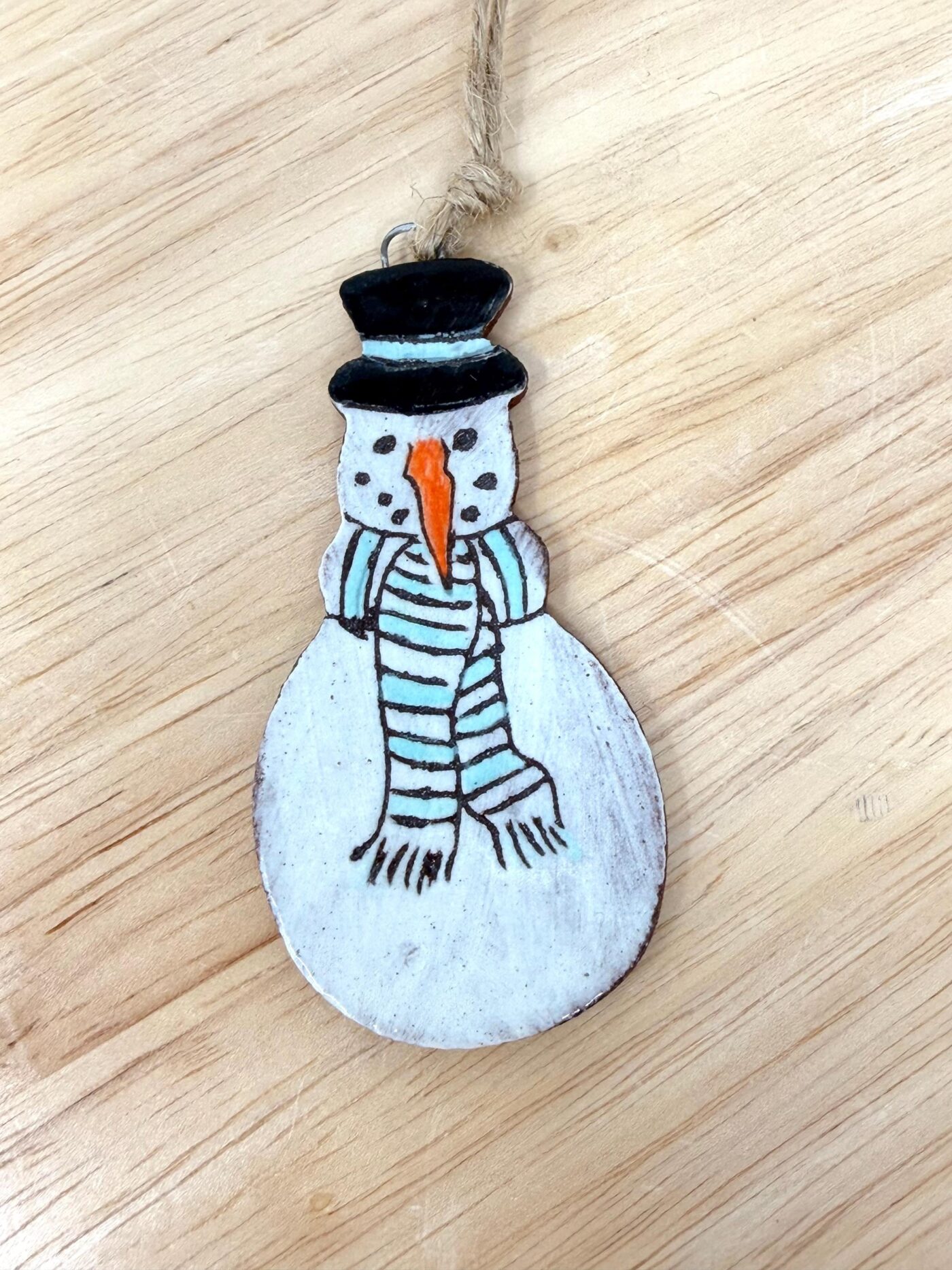 Handmade Ceramic Snowman Christmas Ornament – Rustic Scandinavian Folk Decoration in Soft light blue (6 of 11) -- Fabode Ceramics