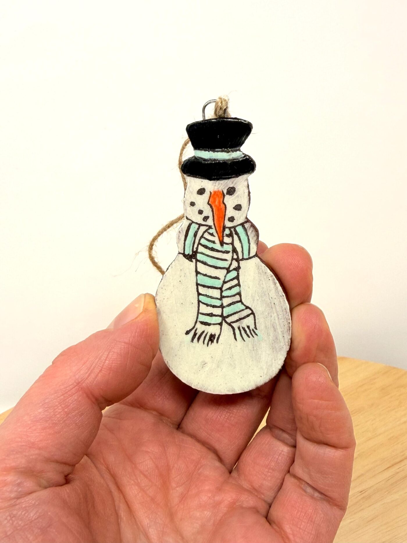 Handmade Ceramic Snowman Christmas Ornament – Rustic Scandinavian Folk Decoration in Soft light blue (8 of 11) -- Fabode Ceramics