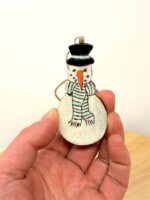 Handmade Ceramic Snowman Christmas Ornament – Rustic Scandinavian Folk Decoration in Soft light blue (8 of 11) -- Fabode Ceramics