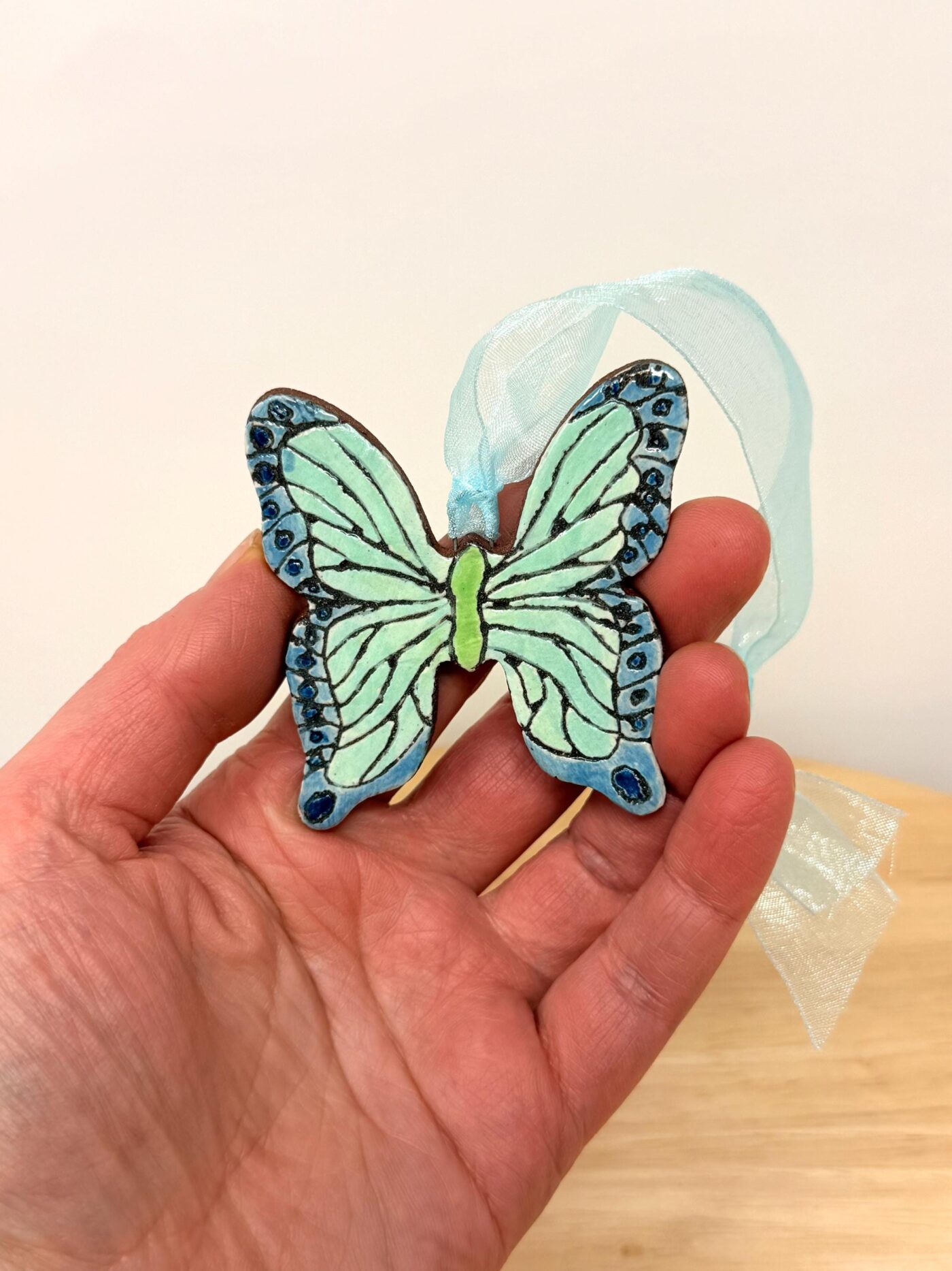 Handmade Ceramic Butterfly Ornament – Folk Art Hanging Decoration (2 of 12) -- Fabode Ceramics