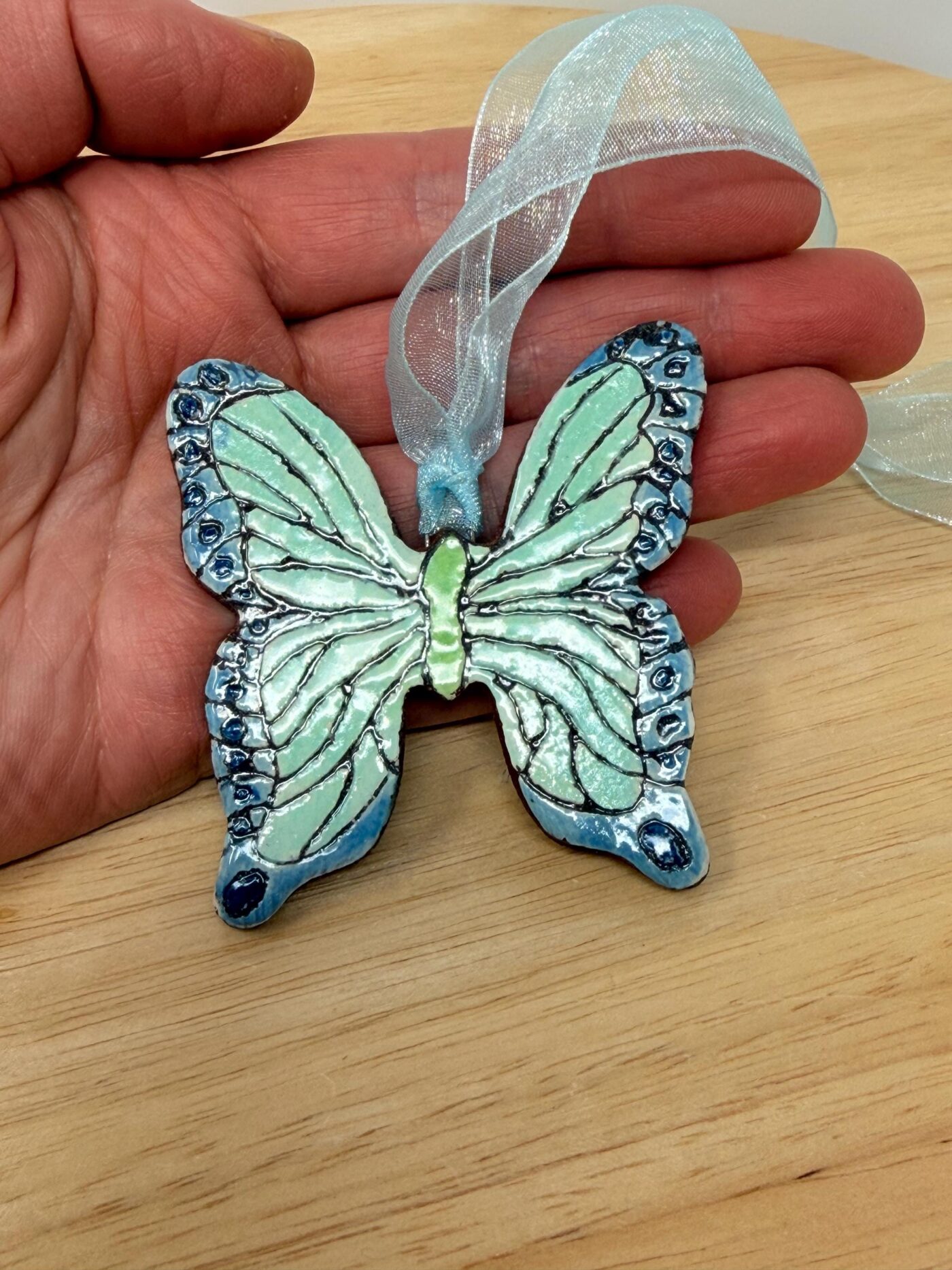 Handmade Ceramic Butterfly Ornament – Folk Art Hanging Decoration (3 of 12) -- Fabode Ceramics