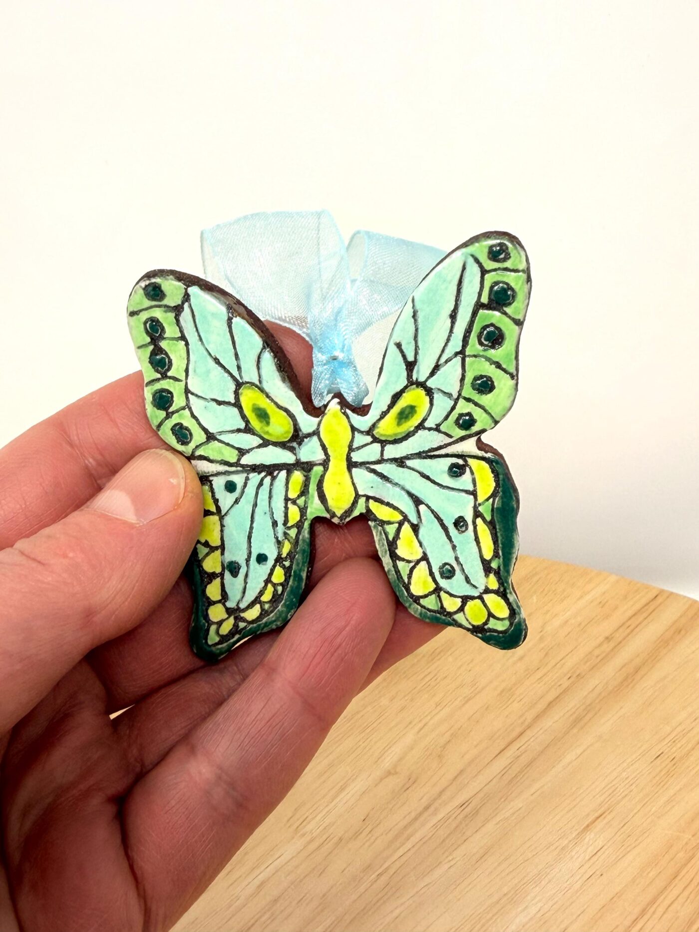 Handmade Ceramic Butterfly Ornament – Folk Art Hanging Decoration (3 of 10) -- Fabode Ceramics
