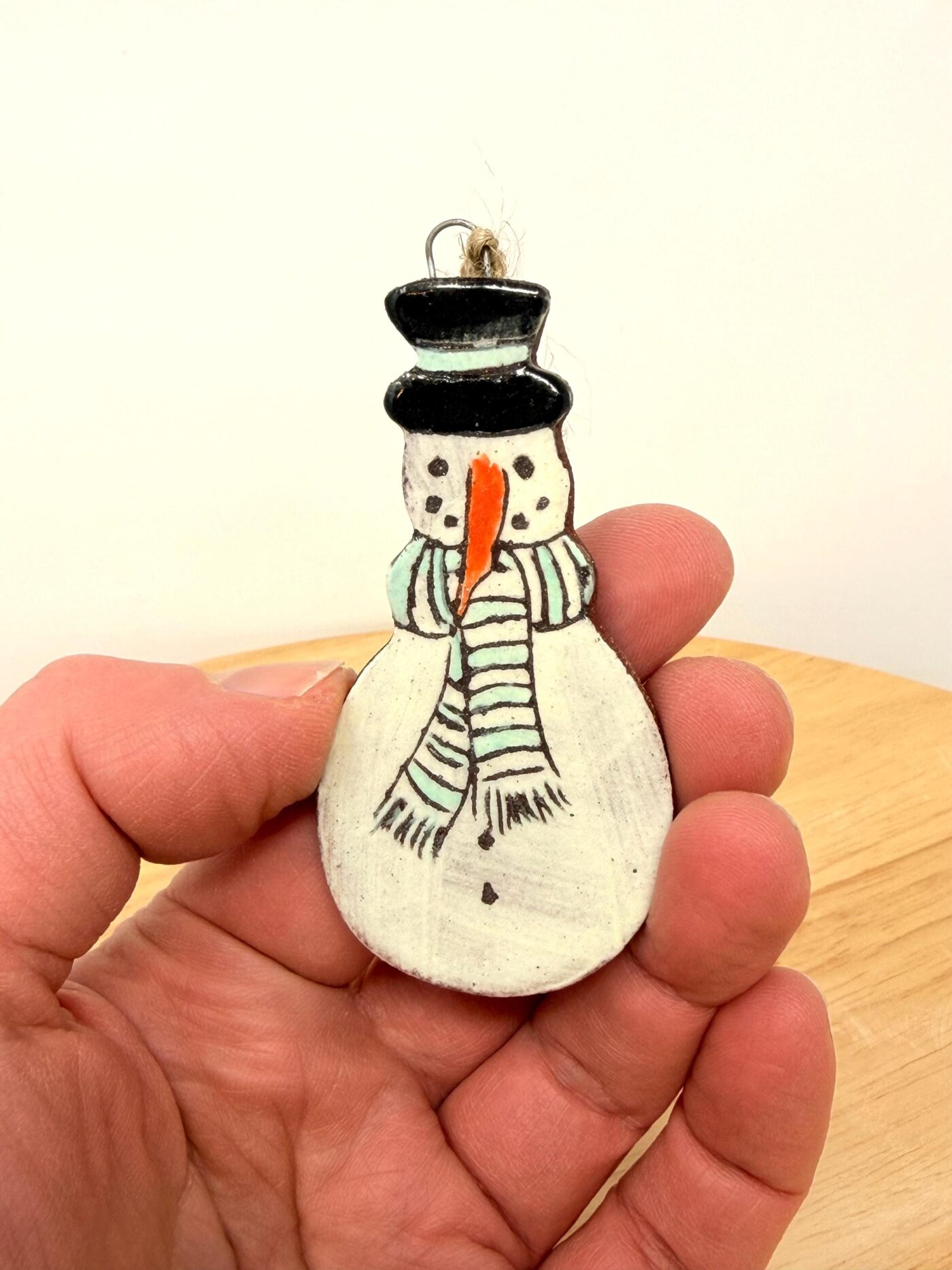 Hand-Painted Ceramic Snowman Ornament – Terracotta Clay Christmas Decoration (2 of 5) -- Fabode Ceramics