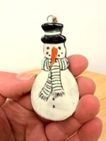 Hand-Painted Ceramic Snowman Ornament – Terracotta Clay Christmas Decoration (3 of 5) -- Fabode Ceramics