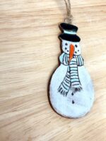 Hand-Painted Ceramic Snowman Ornament – Terracotta Clay Christmas Decoration (5 of 5) -- Fabode Ceramics