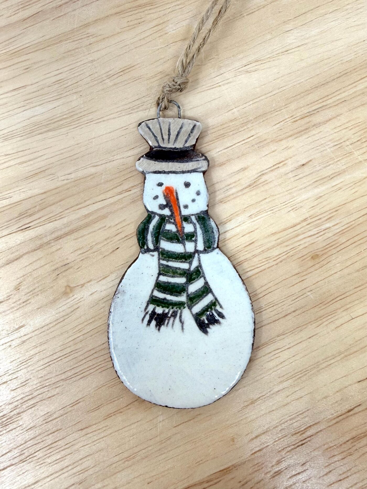 Hand-Painted Ceramic Snowman Ornament – Terracotta Clay Christmas Decoration (4 of 4) -- Fabode Ceramics