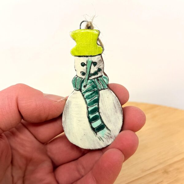 Hand-Painted Ceramic Snowman Ornament – Terracotta Clay Christmas Decoration (1 of 6) -- Fabode Ceramics