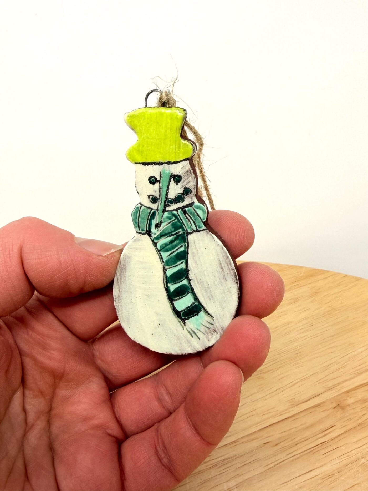 Hand-Painted Ceramic Snowman Ornament – Terracotta Clay Christmas Decoration (3 of 6) -- Fabode Ceramics