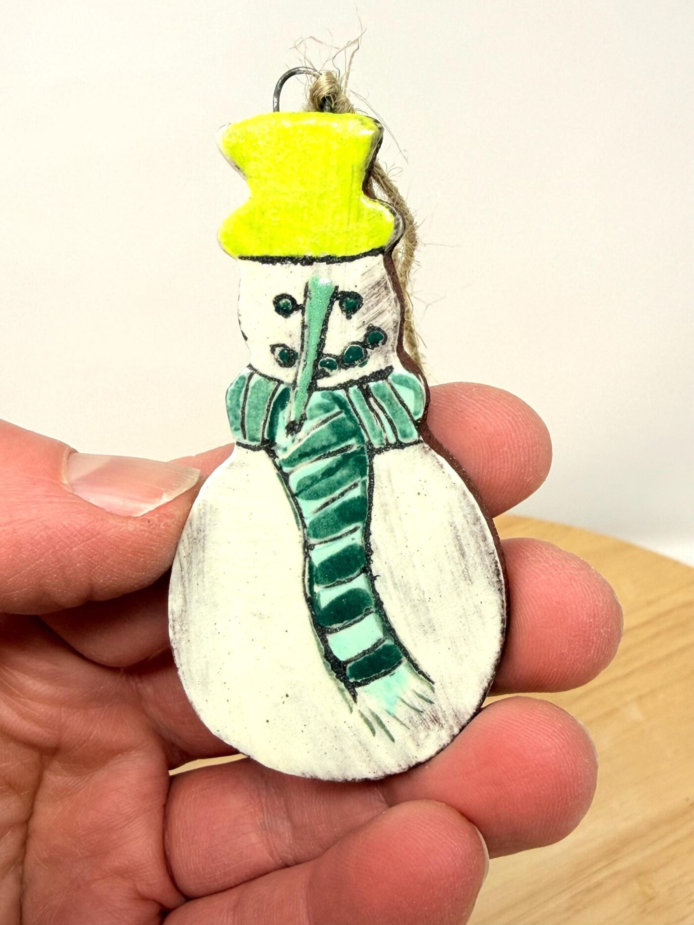 Hand-Painted Ceramic Snowman Ornament – Terracotta Clay Christmas Decoration (4 of 6) -- Fabode Ceramics