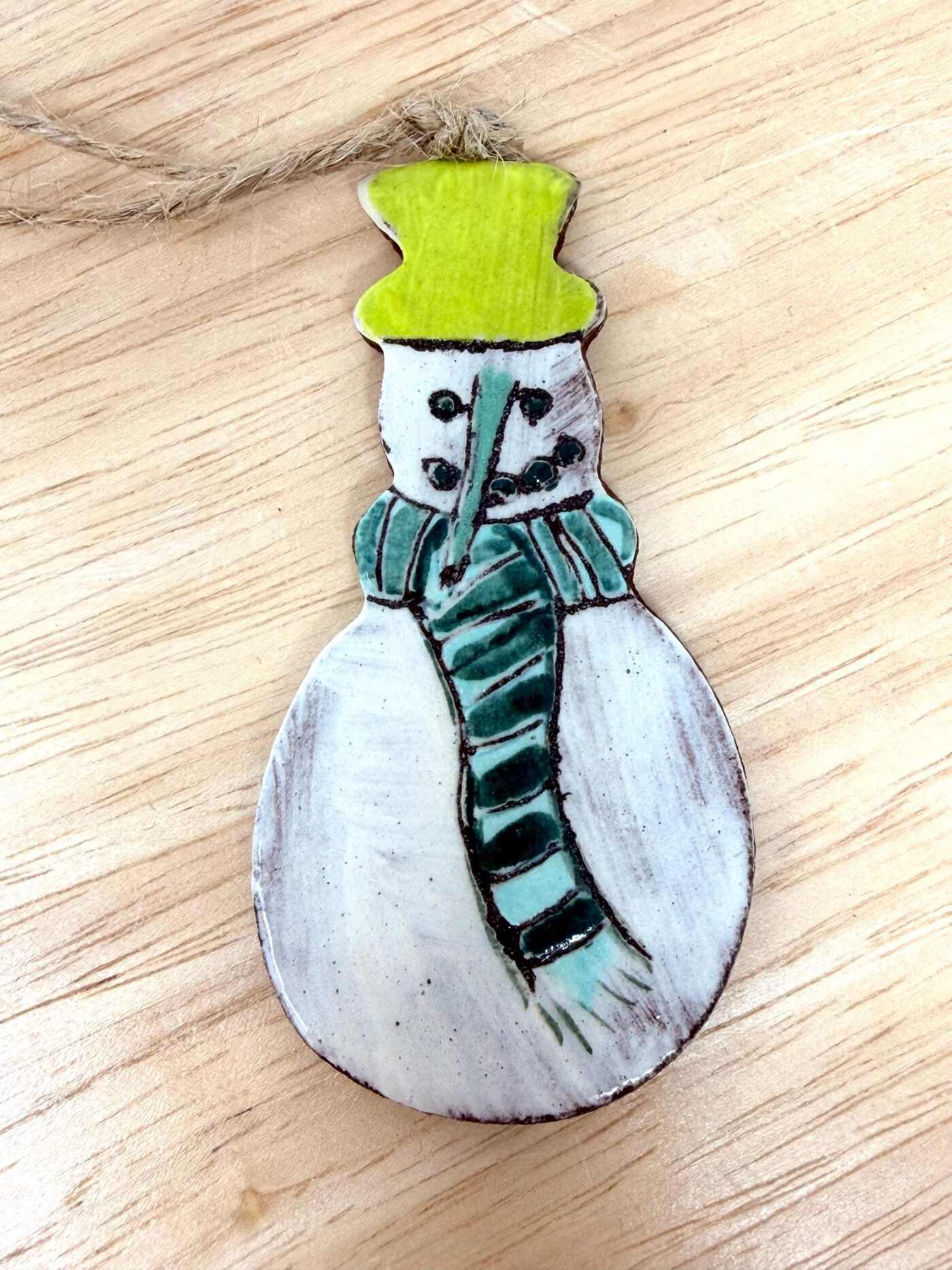 Hand-Painted Ceramic Snowman Ornament – Terracotta Clay Christmas Decoration (6 of 6) -- Fabode Ceramics
