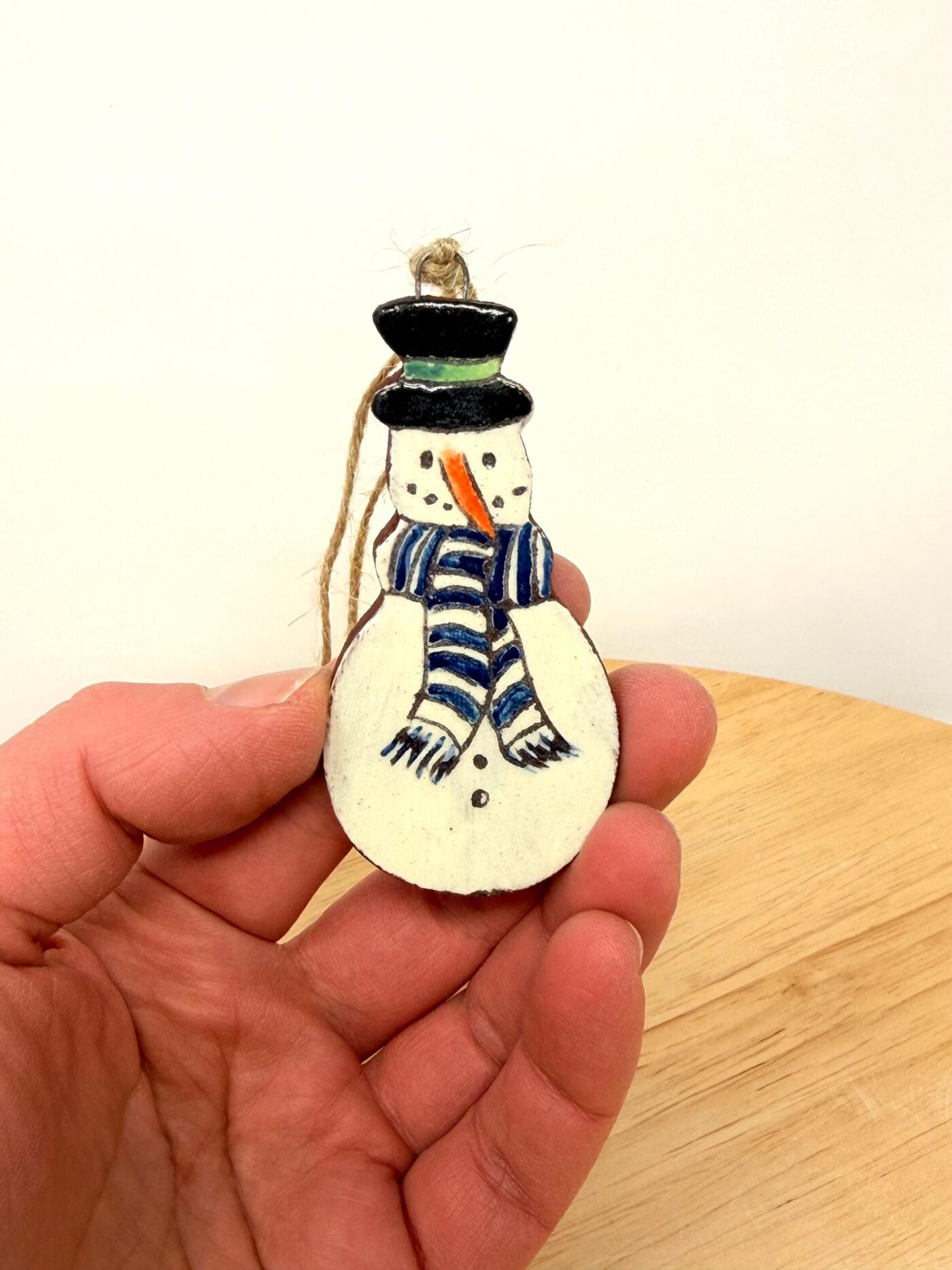 Hand-Painted Ceramic Snowman Ornament – Terracotta Clay Christmas Decoration (1 of 6) -- Fabode Ceramics