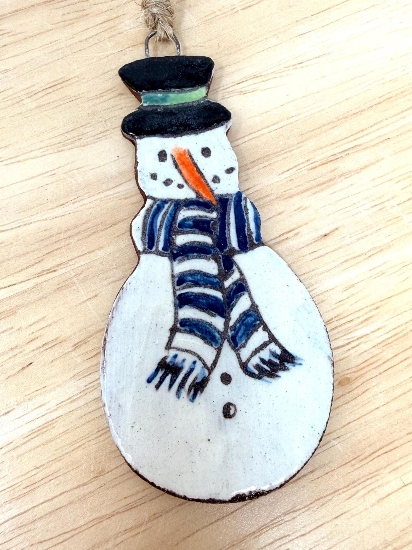 Hand-Painted Ceramic Snowman Ornament – Terracotta Clay Christmas Decoration (6 of 6) -- Fabode Ceramics