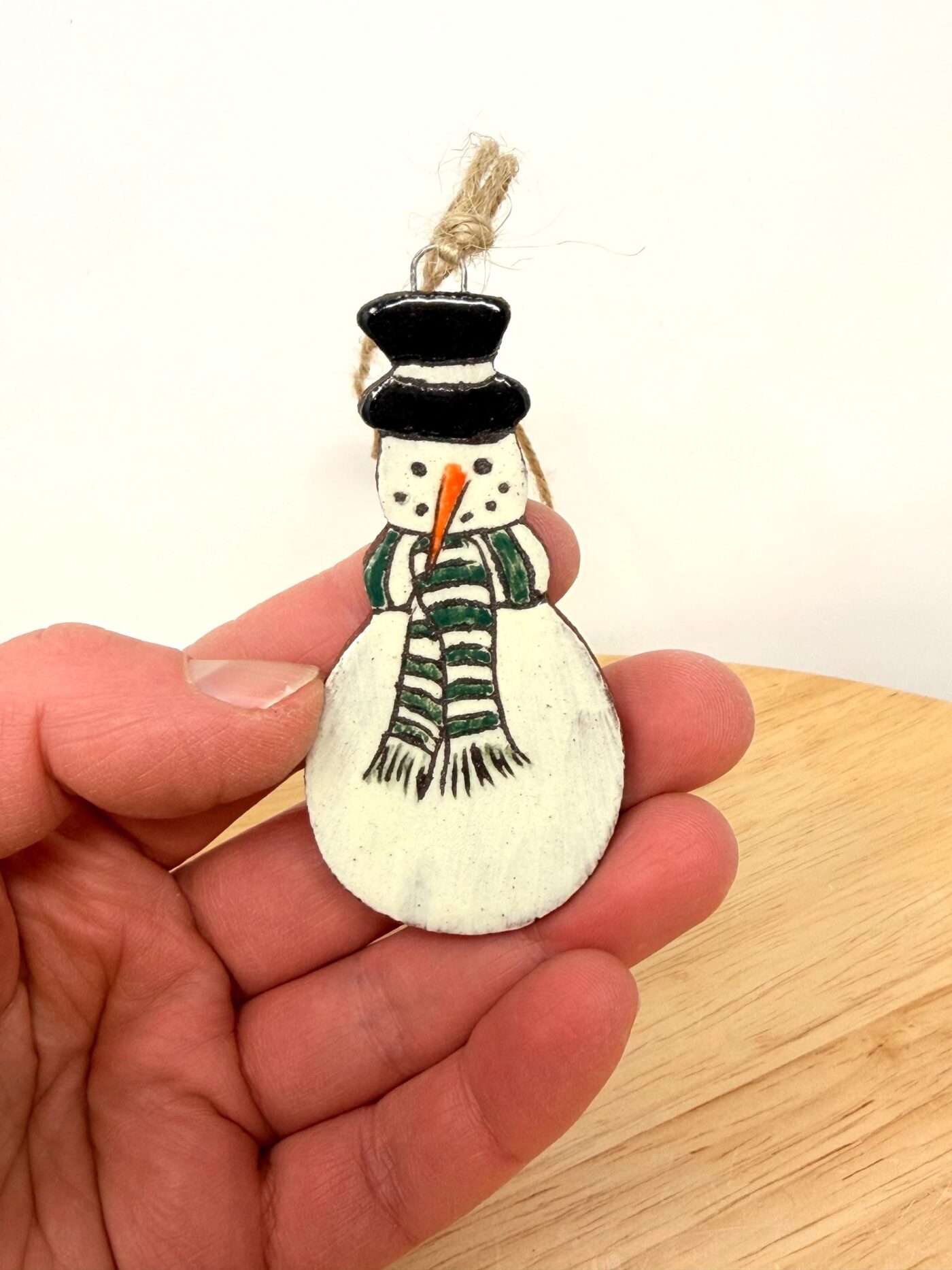 Hand-Painted Ceramic Snowman Ornament – Terracotta Clay Christmas Decoration (2 of 6) -- Fabode Ceramics