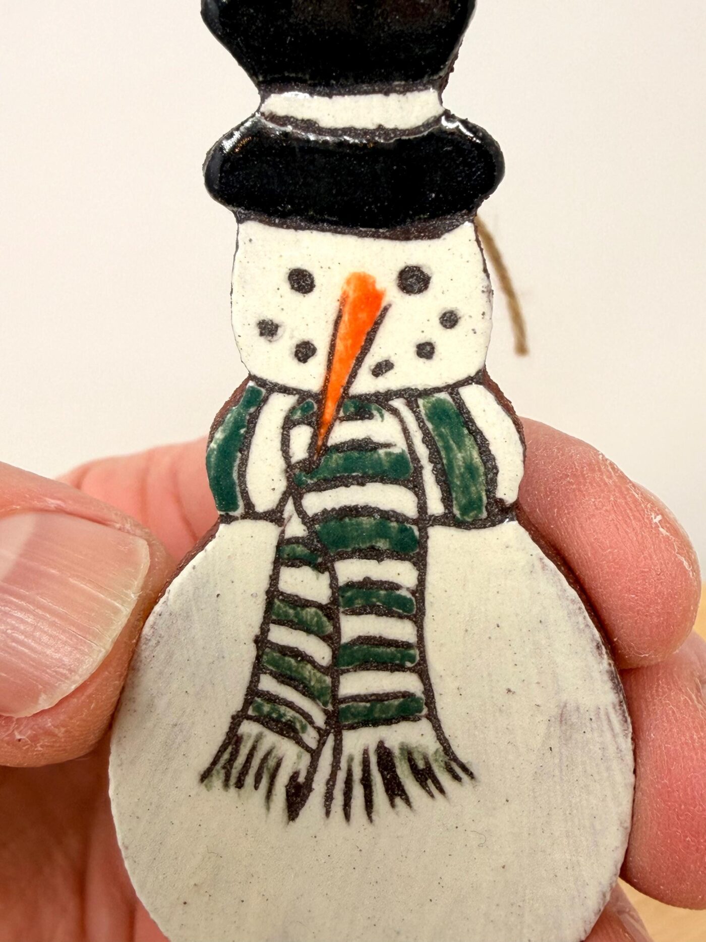 Hand-Painted Ceramic Snowman Ornament – Terracotta Clay Christmas Decoration (4 of 6) -- Fabode Ceramics