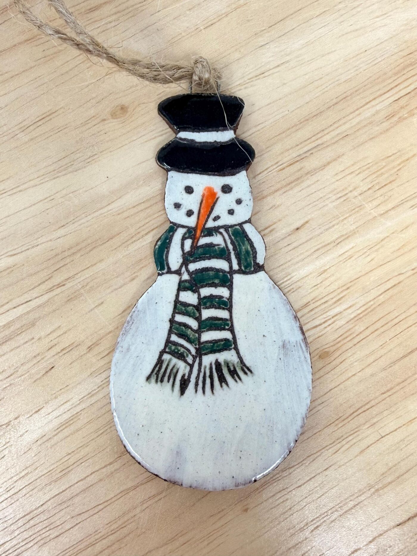 Hand-Painted Ceramic Snowman Ornament – Terracotta Clay Christmas Decoration (6 of 6) -- Fabode Ceramics
