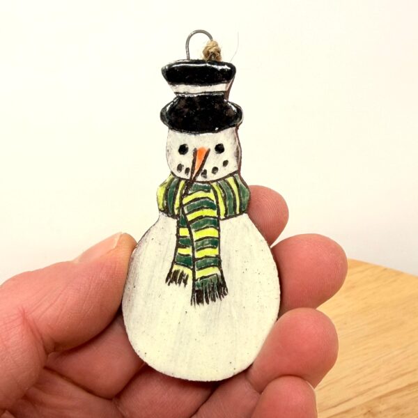 Handmade Ceramic Snowman Ornament – Rustic Terracotta Christmas Tree Decoration (1 of 7) -- Fabode Ceramics