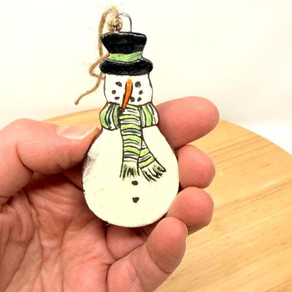 Handmade Ceramic Snowman Ornament – Rustic Terracotta Christmas Tree Decoration (1 of 5) -- Fabode Ceramics