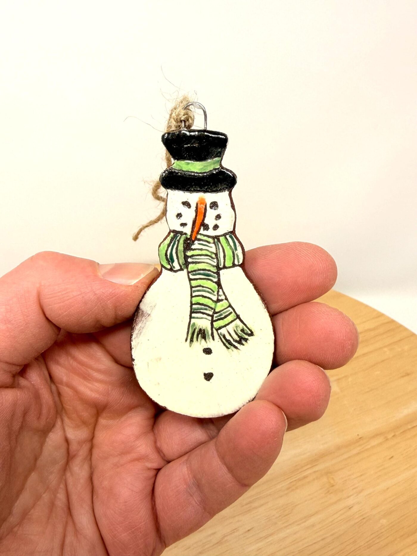 Handmade Ceramic Snowman Ornament – Rustic Terracotta Christmas Tree Decoration (3 of 5) -- Fabode Ceramics