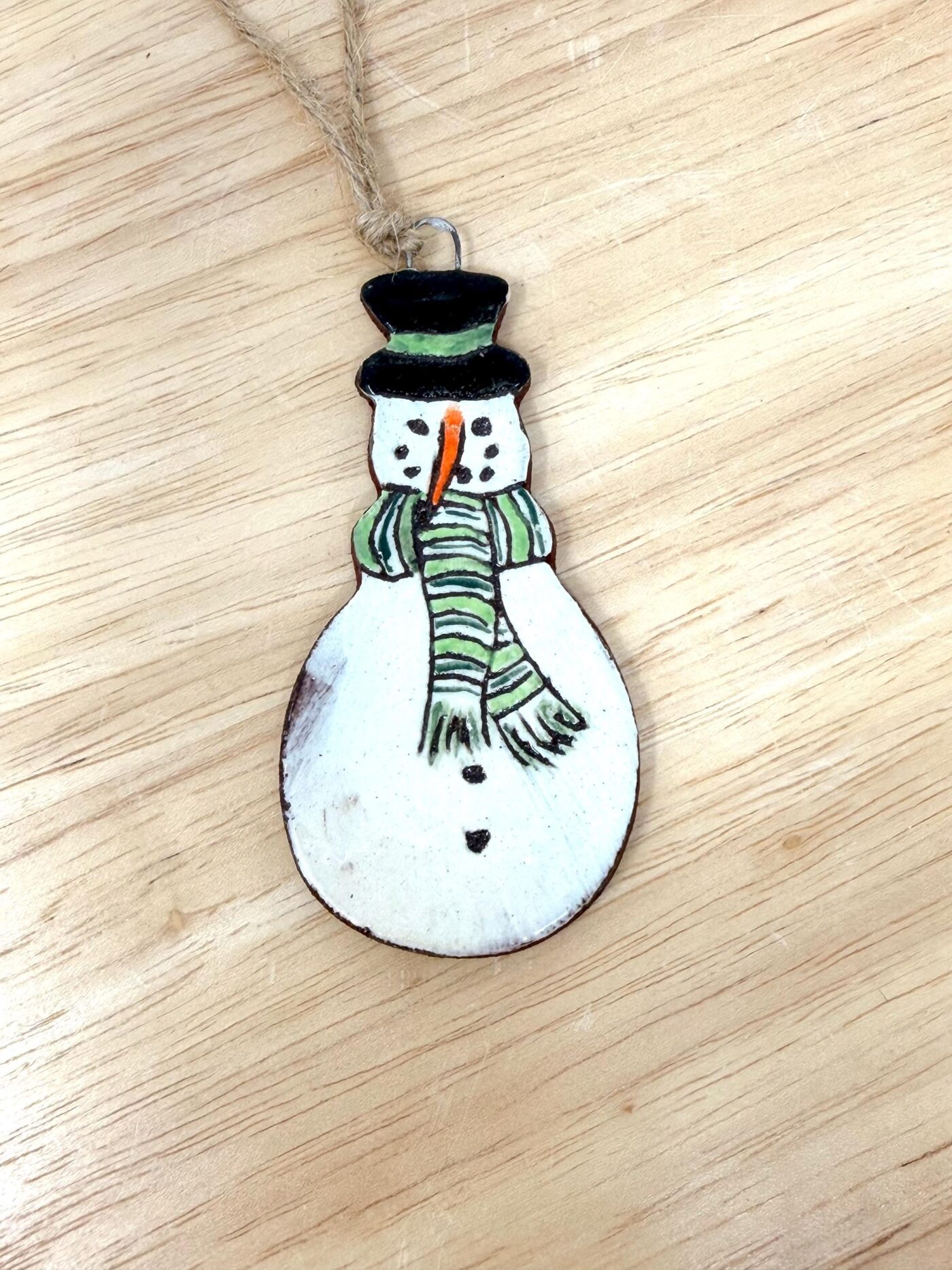 Handmade Ceramic Snowman Ornament – Rustic Terracotta Christmas Tree Decoration (4 of 5) -- Fabode Ceramics