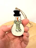 Handmade Ceramic Snowman Ornament – Rustic Terracotta Christmas Tree Decoration (2 of 5) -- Fabode Ceramics