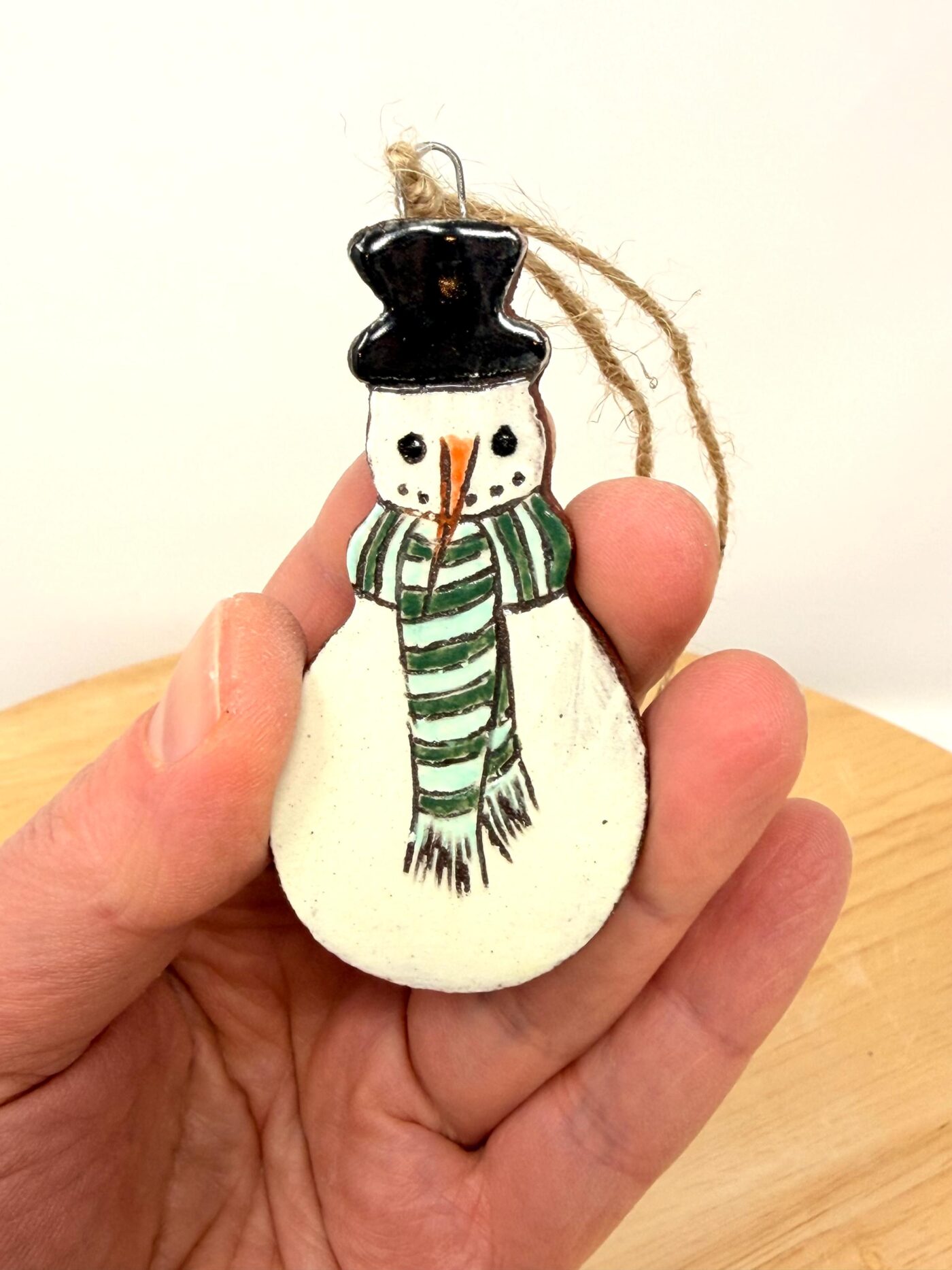 Handmade Ceramic Snowman Ornament – Rustic Terracotta Christmas Tree Decoration (5 of 7) -- Fabode Ceramics