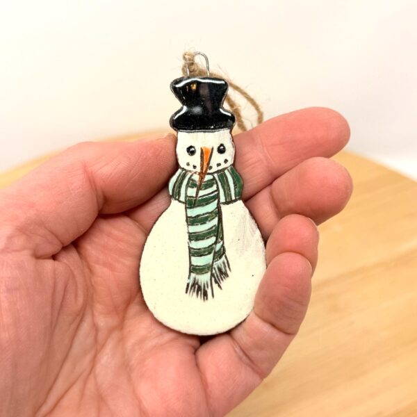 Handmade Ceramic Snowman Ornament – Rustic Terracotta Christmas Tree Decoration (1 of 7) -- Fabode Ceramics