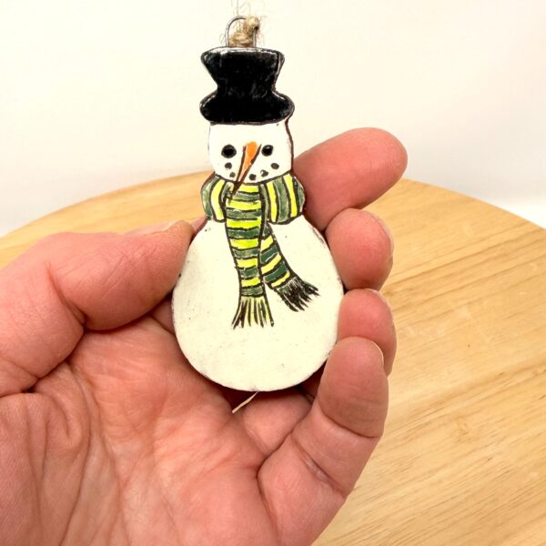Handmade Ceramic Snowman Ornament – Rustic Terracotta Christmas Tree Decoration (1 of 5) -- Fabode Ceramics