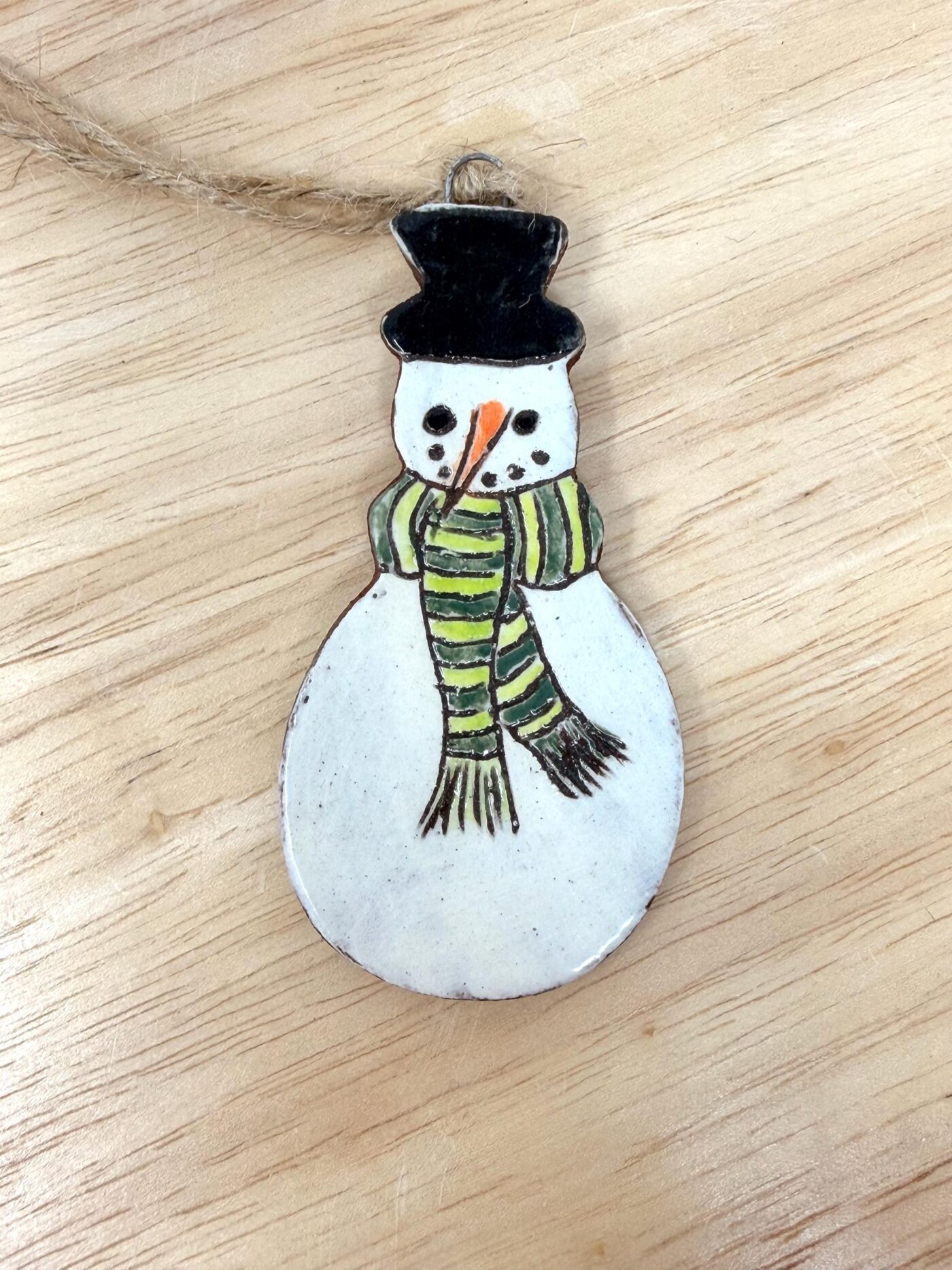 Handmade Ceramic Snowman Ornament – Rustic Terracotta Christmas Tree Decoration (4 of 5) -- Fabode Ceramics