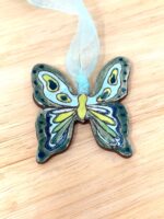 Handmade Ceramic Butterfly Ornament – Green & Yellow Folk Art Wall Hanging – Rustic Terracotta Decoration (4 of 11) -- Fabode Ceramics