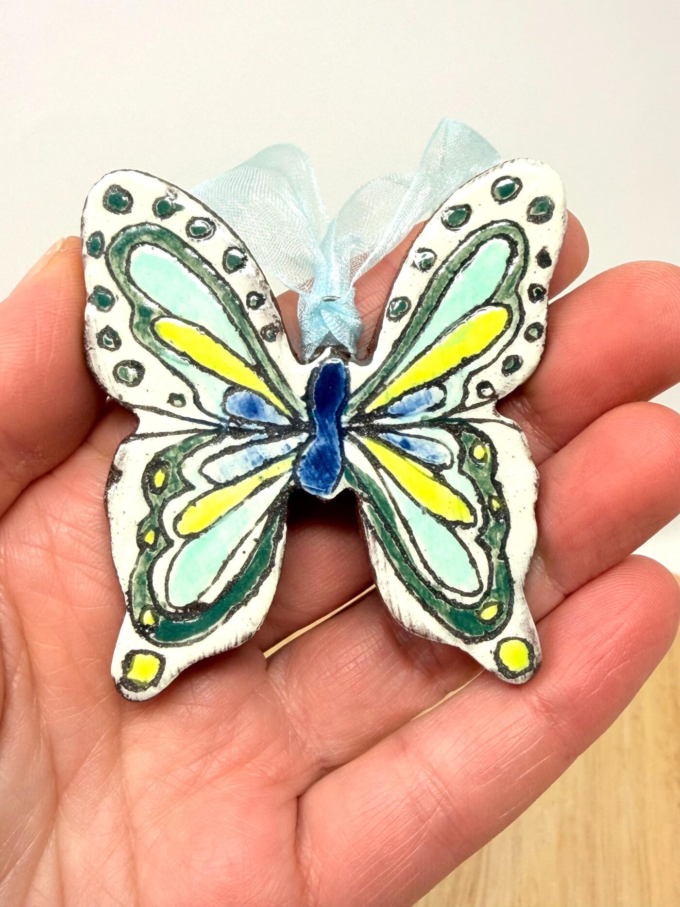 Handmade Ceramic Butterfly Ornament – Scandinavian Folk Art Wall Hanging, Terracotta Decor (3 of 13) -- Fabode Ceramics
