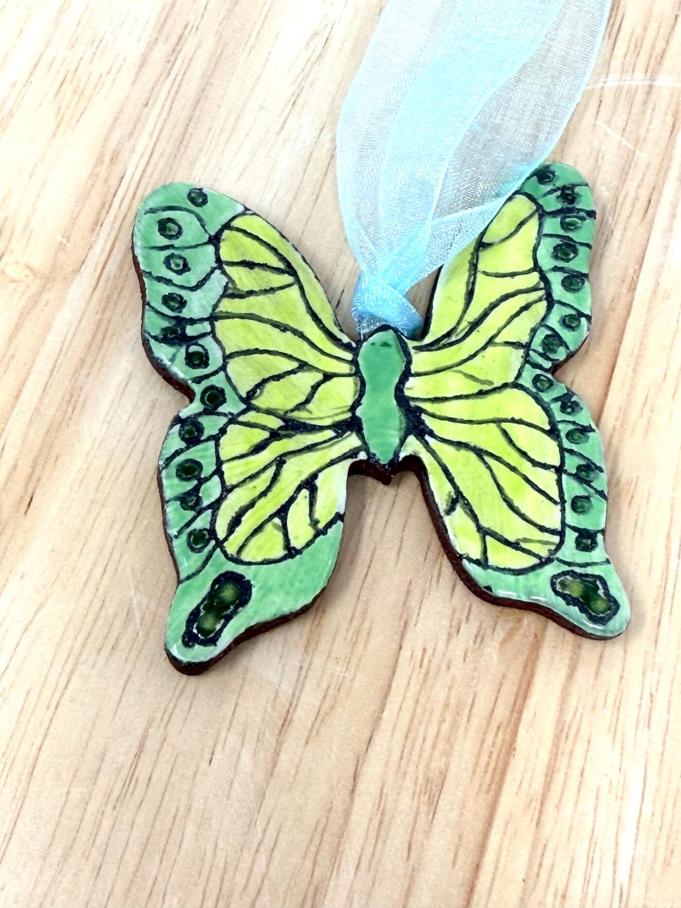 Handmade Ceramic Butterfly Ornament – Yellow & Green Folk Art Wall Hanging – Rustic Terracotta Home Decor (4 of 8) -- Fabode Ceramics