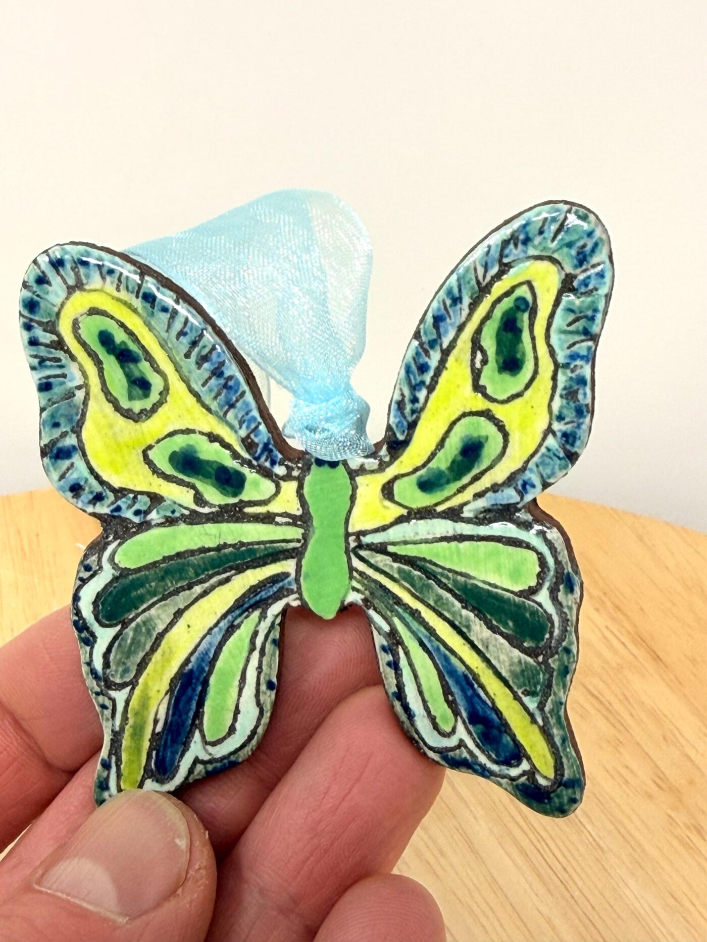 Handmade Ceramic Butterfly Ornament – Folk Art Wall Hanging, Terracotta Clay Decor (6 of 17) -- Fabode Ceramics