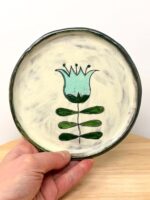 Handmade Small Ceramic Plate – Scandinavian Inspired Folk Flower – Rustic Terracotta Side Plate (2 of 14) -- Fabode Ceramics